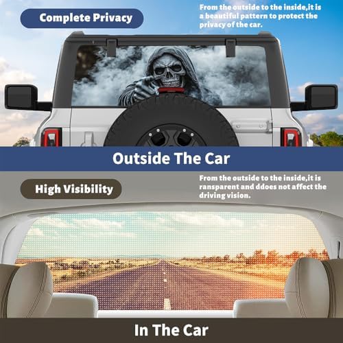 Rustic Skeleton Rear Window Decal Wrap Graphic, Vintage Horror Grim Reaper Bone Vinyl Window Film Truck Back Window Decals,Pickup Trucks Back Window Stickers 66 x 22 inch