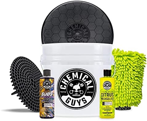 Chemical Guys CWS21216BK Car Wash Detailing Bucket, Mitt & Accessories Bundle (6 Items) Featuring HydroSuds Ceramic SiO2 Shine High Foaming Car Wash Soap, 16 oz - for Cars, Trucks, SUVs, RVs & More