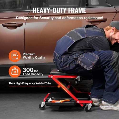 VEVOR Foldable Z Garage Creeper, 36 in, 300 lbs Load Capacity Rolling Folding Mechanic Creeper Stool, with 6 Wheels Tool Tray Padded Seat Steel Frame, Lay Down or Sit Chair for Garage Shop or Home - Image 3