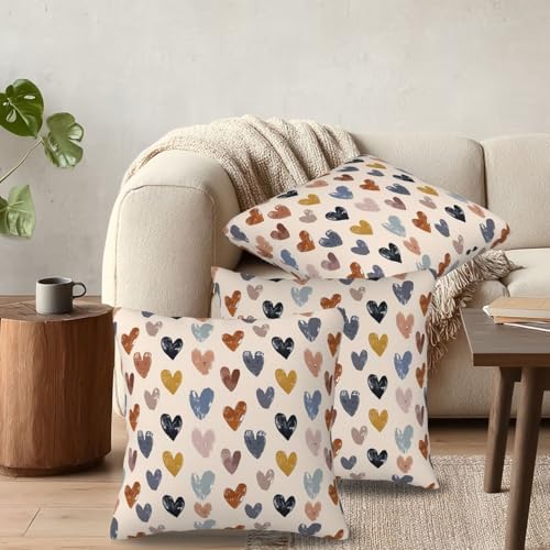 KiuLoam Boho Pillow Covers 24x24 Inch Set of 2 Rustic Blue Yellow Orange Love Heart Print Decorative Throw Pillows Outdoor Vintage Valentine Themed Cushion Cases for Sofa Couch Bed Decor - Image 6