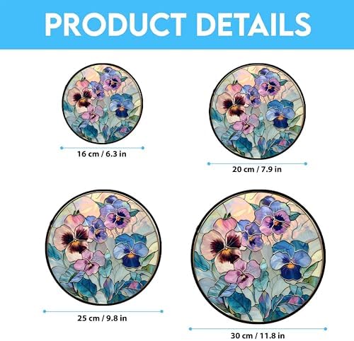 Pansies Suncatchers for Windows,12” Stained Glass Window Hangings,Hand-Painted Glass Panel Perfect for Home Décor - Image 6