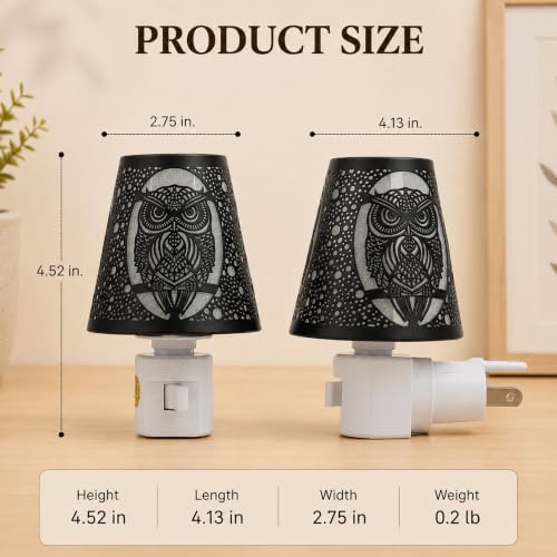 Owl Night Light Plug In, Metal Wall Light, Warm White, Manual On/Off Switch - Image 2