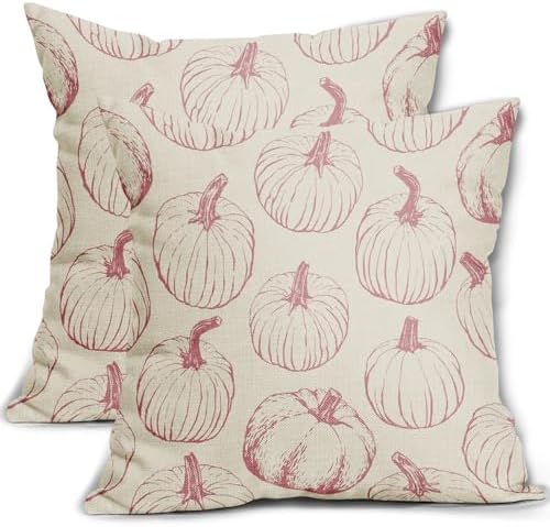 Pink Pumpkin Fall Pillow Covers 22x22 Set of 2 Autumn Themed Thanksgiving Harvest Print Decorative Throw Pillows Outdoor Farmhouse Pillowcases Cushion Case Seasonal Decor for Couch Sofa Bed by Aytipun