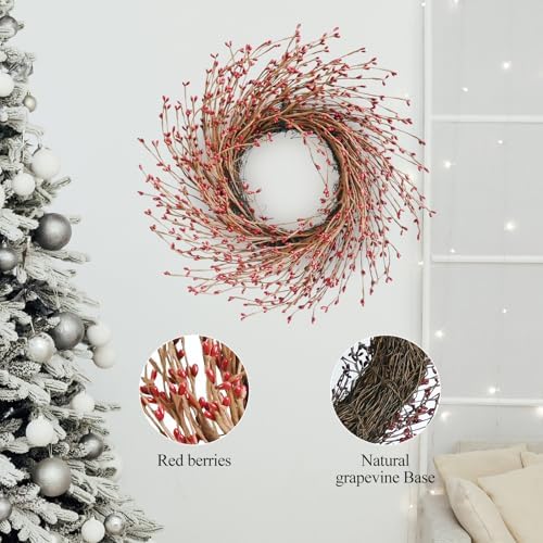 18 Inch Fall Wreath for Front Door Red Berry Wreath - Image 3