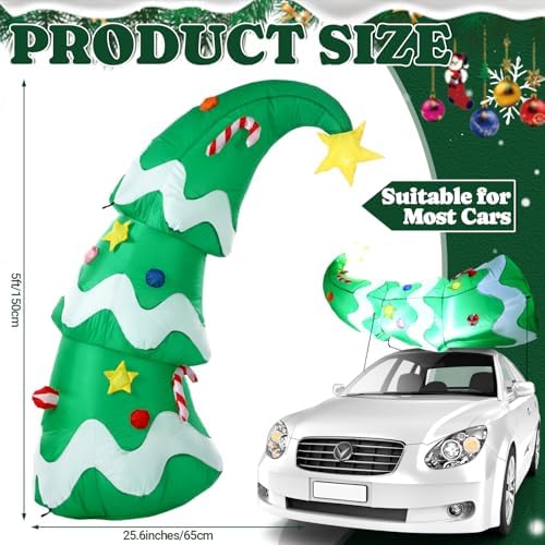 Soulchen 5 FT Christmas Inflatable Car Decorations with LED Lights Blow up Lying Down Christmas Tree for Outdoor Car Roof Decor Xmas Vehicle Accessories Yard Lawn Garden - Image 2