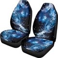 Blue Ghost Wolf Print Car Seat Covers Set of 2 Elastic Fabric Front Bucket Seat Covers Halloween Stretch Seats Protector Universal Fit Car Interior Decor
