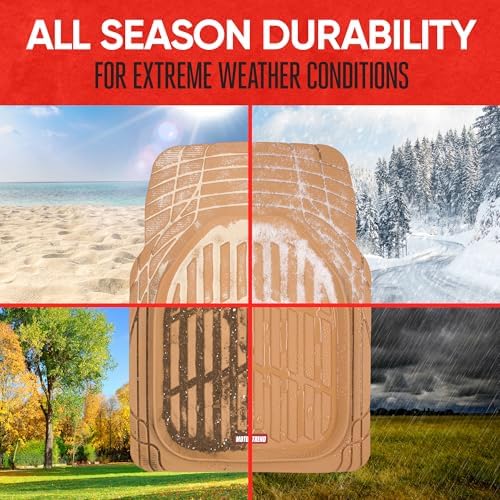 Motor Trend FlexTough Floor Mats for Cars, Beige Deep Dish All-Weather Mats, Waterproof Trim-To Fit Automotive Floor Mats for Cars Trucks SUV, Universal Floor Liner Car Accessories