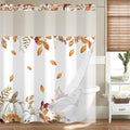 No Hook Shower Curtain with Snap in Liner, Hotel Style Watercolor Fall Autumn Pumpkins with Gold Branches Thanksgiving Shower Curtain Waterpoof Washable with See Through Top Window,71"x71" by Caheansi