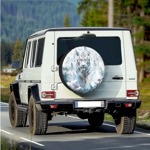 White Tiger Spare Tire Cover with Camera Hole, Wheel Protection Universal for SUV, Truck, RV, Camper, Trailer, 5 Sizes from 14-18 Inches, Accessories 15-Inch Fits Tire Diameter 27.6"-29.5"