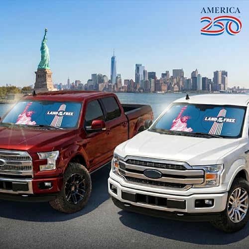 Motor Trend Statue of Liberty Washington Monument Windshield Sun Shade America 250 Pop Up Patriotic Car Sunshade Split Design Protection Heat Blocker Foldable Cover Truck SUV 4th of July Memorial Day