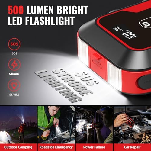 S ZEVZO ET03 Car Jump Starter 4000A Jump Starter Battery Pack for Up to 8.0L Gas and 7.0L Diesel Engines, 74Wh Portable 12V Jump Box with USB Ports, LCD Display, Storage Case, and LED Light - Image 4