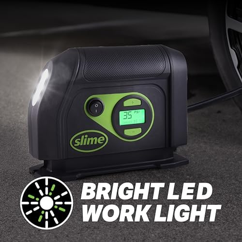 Slime 40088 Tire Inflator, Portable Car Air Compressor, Inflate Right automatic shut off, with Digital 99 psi Display, Long Hose and LED Light, 12V, 6 min inflation - Image 5