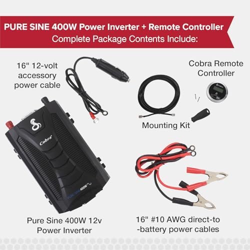 Cobra CPI400PSW Pure Sine Portable Power Inverter with Compatible Cobra CPIALCDG1 Remote Controller: 2 Grounded AC Outlets, 2 Fast Charge USB Ports, Remote On/Off, 4 Mounting Options, Black - Image 5