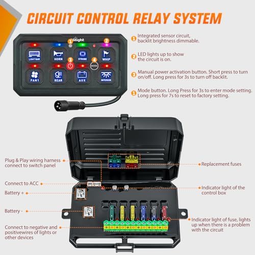 Nilight 8 Gang Switch Panel Blue 12V 24V Circuit Control System 4-Mode