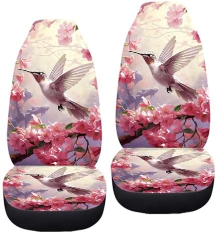 BIGCARJOB Hummingbird Car Seat Cover Set for Women Cute Auto Interior Accessories Pink Vehicle Bucket Seat Pad Auto Front Seat Protectors,Fit Most Vehicle,Cars,Sedan