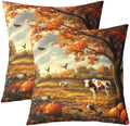Rustic Cow 22"x 22" Pillow Covers,Farmhouse Cattle Animal Fall Cabin Throw Pillow Case Covers,Autumn Pumpkin Maple Trees Leaves Natural Scenery Double Sides Print Cushion Covers,2 Pack by Manfei