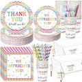 Funnymoom 452 Pcs Thank You Party Decorations for 50, We Appreciate You Paper Plates Napkins Cups Tablecloth Cutlery Straws for Employee Staff Housekeeping Week Pastor Appreciation Party Supplies by Funnymoom