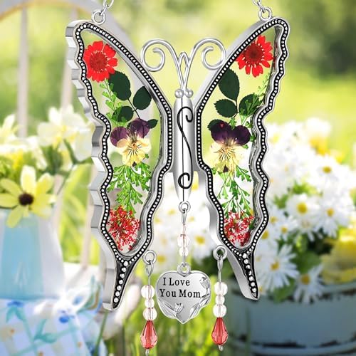 KY&BOSAM Butterfly Suncatchers for Mom,Glass Pressed Flowers,I Love You Mom - Image 3