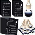 Boao 50 Sets Hanging Car Air Freshener Diffuser Bottles with 2 x 3.54 Inch Car Diffuser Instructions Cards for Empty Essential Oil Bottles(Black Card,Black Round)