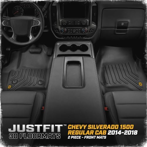 CAT® JustFit™ 3D Custom Fit Front Floor Mats for Chevy Silverado 1500 Regular Cab 2014-2018, Heavy Duty Rubber Floor Liners Laser Measured, Silverado Accessories