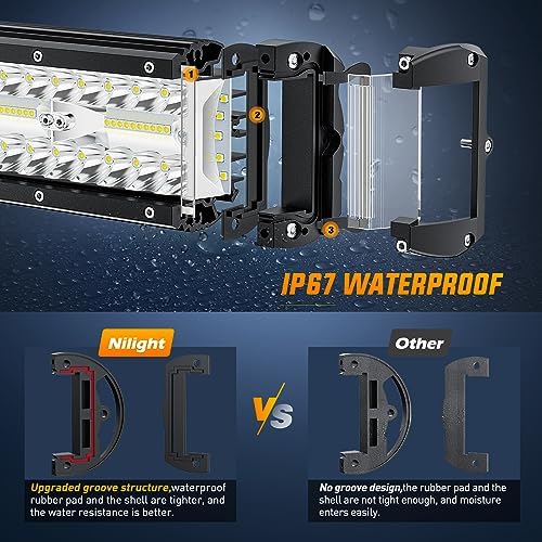 Nilight Side Shooter LED Light Bar 2PCS 7 Inch Triple Row Spot Flood Combo Lights Work Lighting with 5Pin Rocker Switch Wiring Harness Kit for Off Road Light on Truck SUV ATV UTV