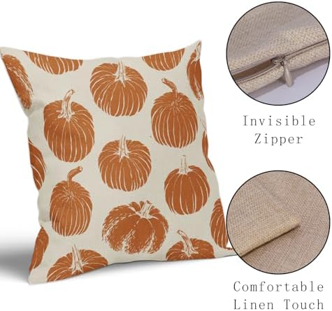 Burnt Orange Pumpkin Fall Pillow Covers 20x20 Set of 2 Autumn Harvest Print Thanksgiving Decorative Throw Pillows Outdoor Farmhouse Cushion Case Seasonal Decor for Couch Sofa Bed - Image 4