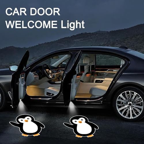 2PCS Penguin Cars Door Logo Projector LED Shadow Light Welcome Lamp