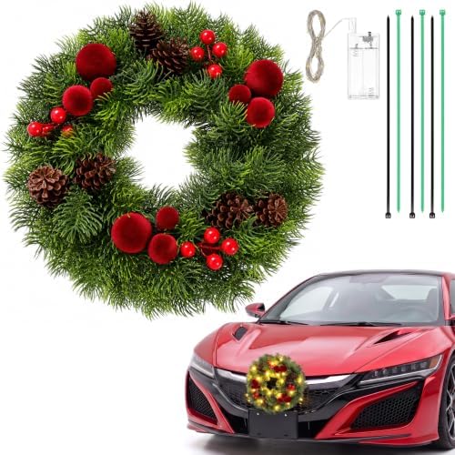 Canlierr Christmas Car Wreath Decoration with LED Lights, Charming Style by Canlierr