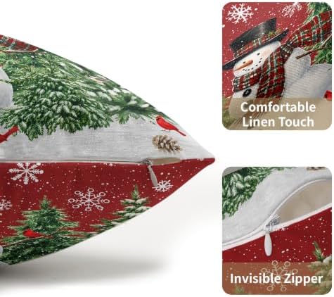 Christmas Snowman Lumber Pillow Covers 12x20 Set of 2 Red Highly Absorbent - Image 5
