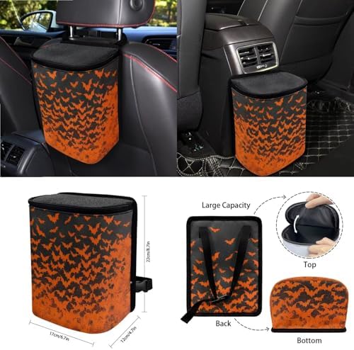 Car Seat Cover Sets Car Steering Wheel Cover Seat Belt Cover Trash Bin Air Vent Storage Box Front Rear View Mirror Car Cup Holder Keychain 15Pcs Car Accessories, Spooky Bats