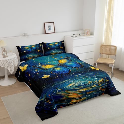 Feelyou Butterfly Bedding Set King Size Butterflies Print Comforter Set for Kids Boys Girls Girl Butterfly Floral Comforter Beautiful Butterfly Duvet Set - Image 2