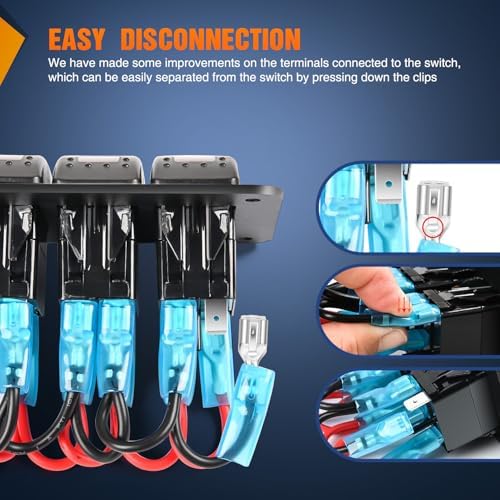 Nilight 6 Gang Rocker Switch Panel w/Purple LED Light 5Pin On Off Pre-Wired