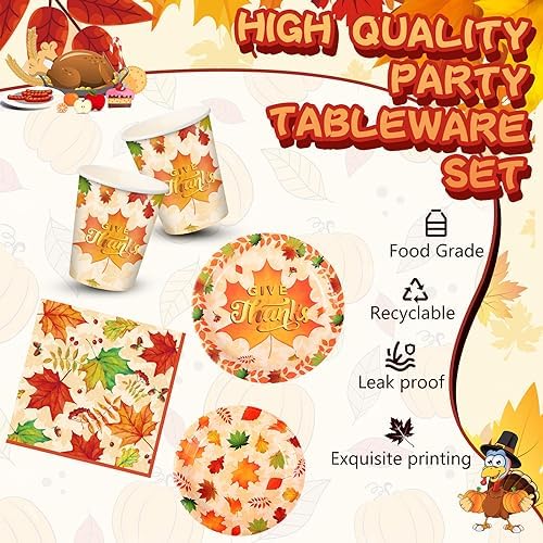 Sliner 180 Pcs Thanksgiving Disposable Dinnerware Set, Leaves - Image 3