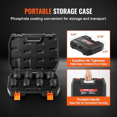 VEVOR Axle Nut Impact Socket Set - 3/4" Drive Deep 6-Point 8-Piece SAE Spindle Nut Socket CR-MO Heat Treated Large Socket Set with Storage Case for Auto Repair, Removing or Installing Axle Nuts - Image 6