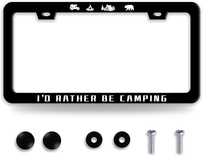I'D Rather Be Camping License Plate Frame Funny Camper License Plate Frames by BRAGHRTED