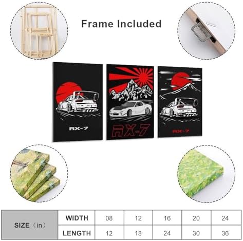 RIUFIN 3pcs JDM Sport Car Posters Rx7 Car Wall Decor Art-Modern Car Wall Art Prints Cool Posters for Boys Room-Bathroom Bedroom Office Canvas Wall Art Ready to Hang 20x30inch(50x75cm) - Image 2