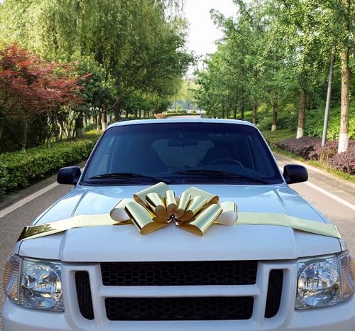 Big Metallic Gold Car Bow - 25" Wide, Large Gift Decoration, Fall - Image 2