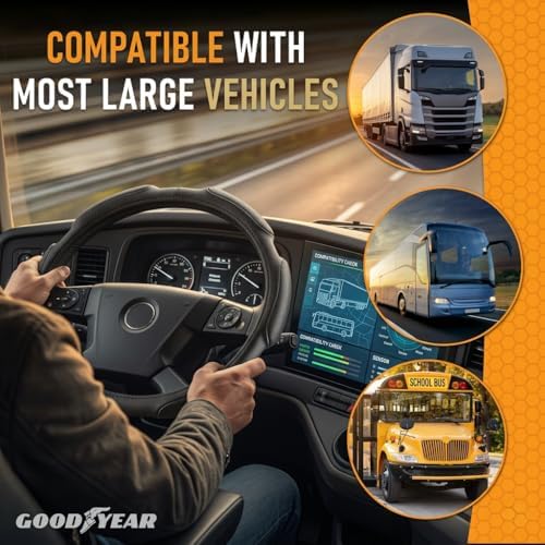 Goodyear 18" Semi Truck Steering Wheel Cover Non Slip Grip, Comfortable, Heavy-Duty Protection, Compatible with Freightliner, Bus, Trucks