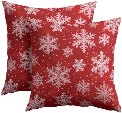 Winter Red Throw Pillow Covers 22x22 Set of 2 Snowflake Christmas by Trongr