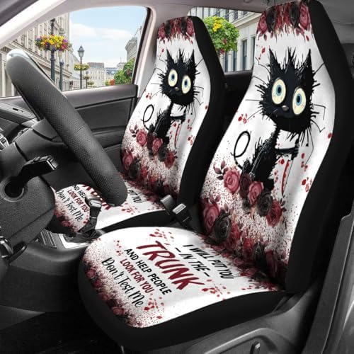 GENANY Spooky Black Cat Car Seat Covers, 2-Piece Front Seat Set