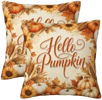 Fall Harvest Throw Pillow Covers 20x20 Set of 2, Rustic Cushion Covers by KiuLoam