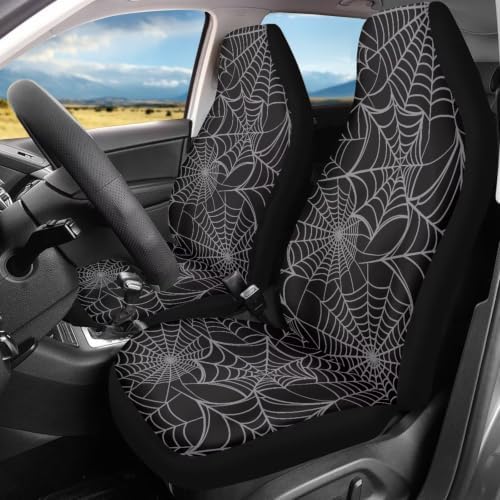 Spider Web Front Seat Covers Set of 2, Soft Stretch Polyester Car Seat Protectors for Front Seats, Universal Fit for Most Cars, SUVs and Sedans