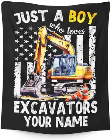 Personalized Excavator Blanket Gifts for Kids Boys, Cute Car Throw Blanket for Construction Truck Lovers, Custom 30x40 Inches Black Soft Flannel Blankets for Lap Sofa Couch Travel by SHARECOLOR