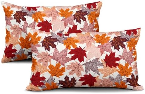 Sweetshow Fall Leaves Pillow Covers Set of 2 Cotton 20x12 Inches - Image 2