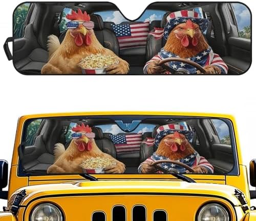 Renewold Car Windshield Sunshade Auto Front Window Sun Shade for Jeep Wrangler JK JKU JL 1997-2023 Funny Rooster Driving Sun Visor Car Window Shade Shield Blocker Compatible with Jeep Gladiator JT