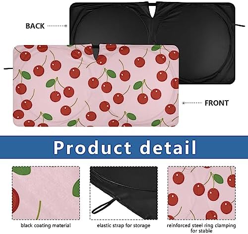 Red Cherry Car Windshield Sun Shade Fruit Pink Foldable Sunshade Front Window Visor Protector Blocks UV Rays Heat Keep Vehicle Cool (59 x 30 in)