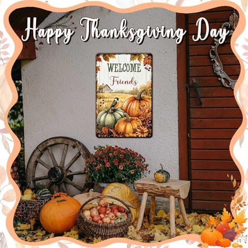 Fall Sign Thanksgiving Pumpkin Vintage Tin Sign Welcome Friends 8x12Inch - Image 6
