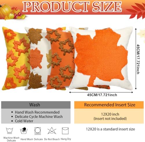 HunnmingRe 4 Pcs Thanksgiving Pillow Covers 18 x 18 Inch Maple Leaf Throw Pillow Covers Square Linen Pillowcase Fall Decor Seasonal Autumn Thanksgiving Harvest Decoration for Home Sofa Couch - Image 5
