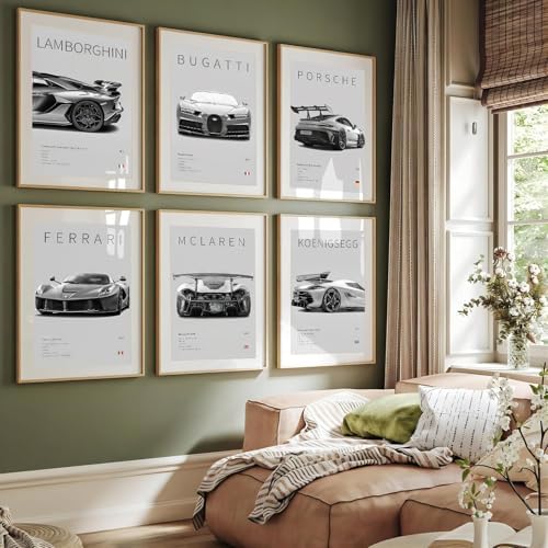 CSLGQGV Car Poster Vintage Racing Car Wall Art Supercar Canvas Prints Painting For Men Room Pictures Guys Dorm Room Aesthetics Decor Bedroom Office (Unframed,8×10inch,6pcs) - Image 5