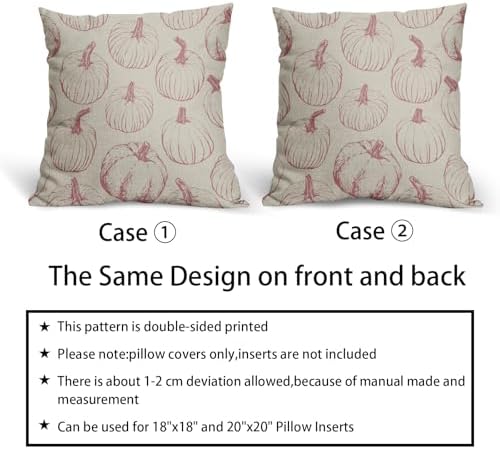 Pink Pumpkin Fall Pillow Covers 24x24 Set of 2 Autumn Themed Thanksgiving Harvest Print Decorative Throw Pillows Outdoor Farmhouse Pillowcases Cushion Case Seasonal Decor for Couch Sofa Bed - Image 6
